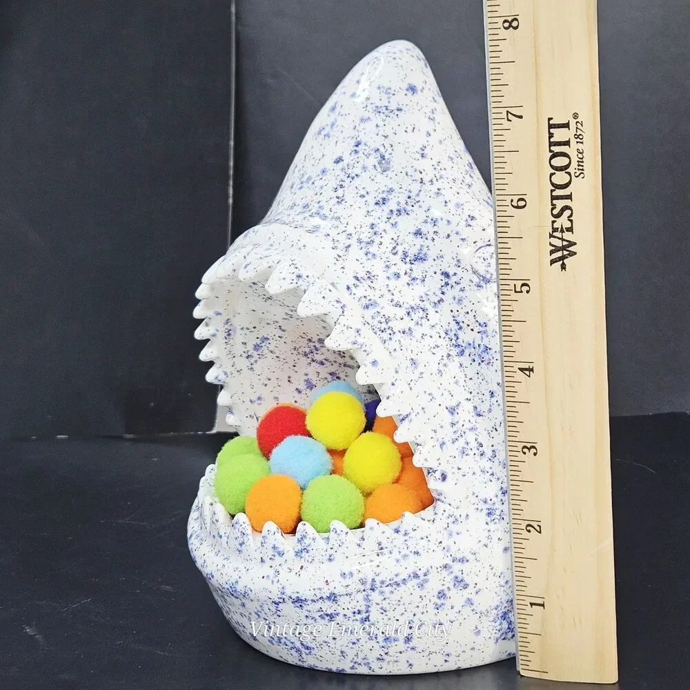 White Shark Blue Speckled Ceramic Catch All Candy Trinket Dish Bowl Ashtray 3D